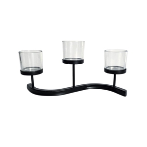 Candelabro Minimalista de Hierro Forjado con Curva en S y 3 Copas de Vidrio, Portavelas Romántico para Cena, Decoración Contemporánea para Mesa - Product Image 1