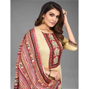 ATRACTIVE MAGIC ALGODÓN ESTAMPADO LACE WORK TOP BOTTOM CON DUPATTA CHIKU - Product Image 2