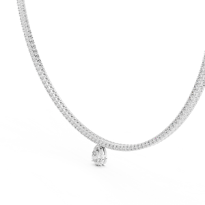 Chaîne tennis tendance en or blanc 18 carats plaqué rhodium avec pendentif poire orné de diamants de laboratoire taillés de 4,5 carats, certifiée unisexe pour les soirées - Product Image 1