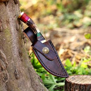 Cuchillo de Camping/Desollador de Hoja Fija de 6 Pulgadas de Acero de Damasco, Grado Industrial, Forjado a Medida, Cuchillo EDC con Mango de Cuerno de Ciervo, OEM/ODM - Product Image 6