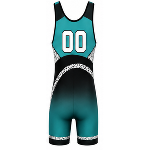 Men Teal Black Sublimated Wrestling Singlet Polyester Performance Wrestling Uniform Sleeveless <b>Athletic</b> Sportswear Training - Product Image 3