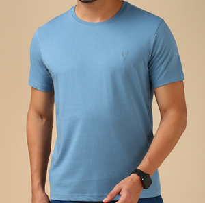 T-shirt en coton uni pour homme, coupe classique, respirant, col rond, doux, vêtement basique d'été, vente en gros OEM personnalisée - Product Image 3