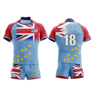 Ensemble de maillot de rugby bleu clair pour homme avec imprimé drapeau de l'Union, numéro 18, manches courtes, ajusté, respirant, vêtements pour toutes les saisons - Product Image 1