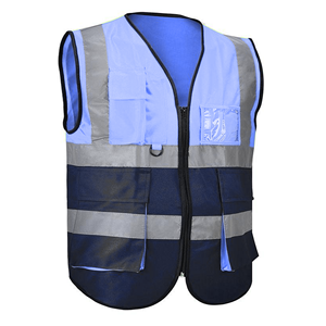 Chaleco de Seguridad Reflectante de Alta Visibilidad Unisex, Ropa de Trabajo de Poliéster Azul con Bolsillos y Cierre de Cremallera - Product Image 2