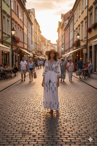 เทรนด์แฟชั่นลำลองสำหรับวันหยุดฤดูร้อนปี 2026 ชุดเดรสทรงเข้ารูปเอวสูง คอวี แขนสั้น พิมพ์ลาย สำหรับผู้หญิง - Product Image 5