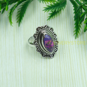 925 Sterling Silver Purple Copper <b>Turquoise</b> <b>Ring</b> Statement <b>Ring</b> Handmade Vintage Boho Gemstone Jewelry for Women Christmas Gift - Product Image 6