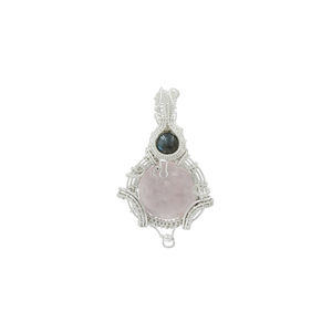 Wholesale Labradorite & <b>Rose</b> <b>Quartz</b> Wire Wrapped Pendant Silver Plated Natural Gemstone Round Stone Boho Artisan <b>Jewelry</b> - Product Image 1