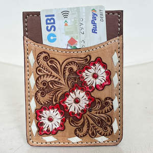 Nouveau 2025 fait à la main Design floral poche avant RFID bloc mince porte-carte portefeuille élégant usiné à la main en cuir de vache unisexe porte-cartes - Product Image 4