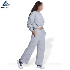 2026 <b>Top</b> Quality Product Women Hoodies And Trouser Set, In Gray Color Fitness Wear Ladies Gym <b>Crop</b> Tracksuits - Product Image 3