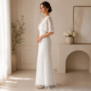 Elegant White Lace Maxi Dress Women High Neck Sleeveless Formal Evening Party Wedding Guest Bridal Reception Modern Embroidery - Product Image 4