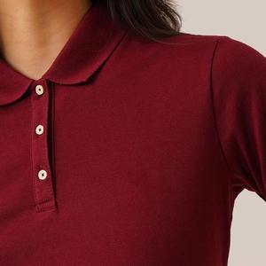Polo de Manga Corta Color Granate para Mujer, Corte Regular, Informal, Tejido de Punto, 100% Algodón, Color Sólido - Product Image 3