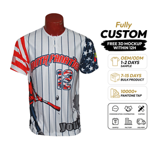 Custom Sublimation Baseball Jersey Youth Fanatic <b>Striped</b> <b>White</b> <b>Black</b> Short Sleeve Men's Moisture-Wicking Adult Team Apparel - Product Image 1