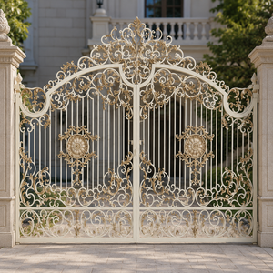 Portail de luxe en fer forgé blanc or, motif festonné, pour entrée de villa, design décoratif et sécurisé pour la maison - Product Image 3