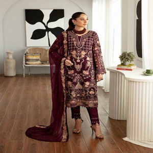 Vente de liquidation sur les femmes pakistanaises indiennes en mousseline de soie Shalwar Kamez Dupata robe de soirée Ramsha vente en gros pour les occasions de mariage - Product Image 6