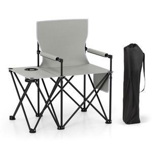 Sedia da Campeggio Pieghevole Contemporanea Grigia con Capacità di 330 LBS, Tavolino Laterale e Portabicchieri per Picnic all'Aperto, Logo Personalizzabile - Product Image 1