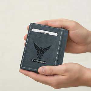 Porte-cartes en cuir véritable avec pince à billets, blocage RFID, étui fin pour cartes de crédit, logo personnalisé, portefeuille de poche LNCR-0038B - Product Image 2