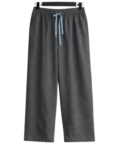 Ensemble deux pièces décontracté pour femme : chemise gris clair et pantalon gris foncé à jambes larges, en coton et lin, coupe ample, vêtements d'été, OEM - Product Image 2