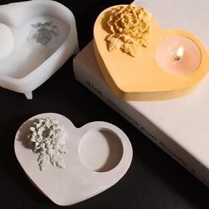 Daisy Love Candlestick Peony Flower Heart Candlestick Love Candle Holder Gypsum <b>Cement</b> Candle Silicone <b>Mold</b> - Product Image 1