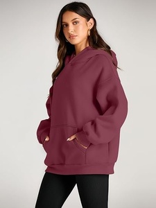 Sweat-shirt à capuche surdimensionné pour femme, couleur unie, manches longues, en coton tricoté, pull décontracté pour l'automne - Product Image 3