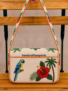Sac à bandoulière perlé artisanal, tendance, de luxe, robuste, sûr, léger, écologique, personnalisable, motif floral perroquet, coloré - Product Image 2