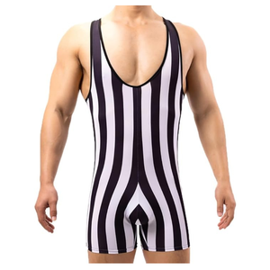 Combinaison de compression en spandex rayée pour homme, débardeur respirant à col en V, vêtements de sport décontractés - Product Image 1