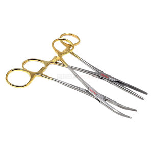Wholesale Manufacturing Quality Medic <b>Instrument</b> Straight and Curved Hemostatic Kelly Forcep set of 2pieces with Gold handle - Product Image 1