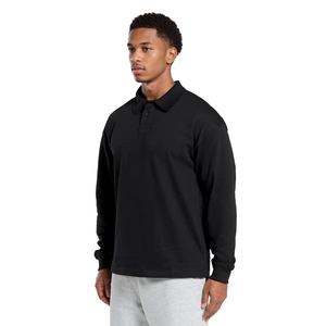 Polo à manches longues pour homme, couleur unie, tricot en coton, design décontracté et respirant, noir, olive, gris - Product Image 2