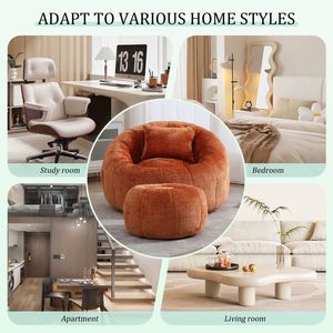 UNITED WE WIN Poltrona Sacco Moderna, Pouf Rotondo Confortevole per Adulti, Sedia Singola per Lettura e Relax con Cuscino - Product Image 5