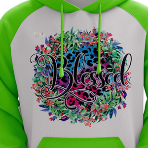 Sweat à capuche unisexe imprimé léopard floral, coupe classique, manches raglan, vert-gris, décontracté, pour l'automne, avec poche avant - Product Image 5