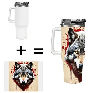 Personalized 40oz Stainless Steel Tumbler With Wolf Design For Home <b>Builder</b> Client Gifts - Product Image 1