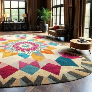 Alfombra Moderna Hecha a Mano con Patrón de Mandala Multicolor, Alfombra Geométrica Multicolor con Base de Goma Antideslizante para el Hogar - Product Image 2