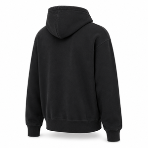Sudadera con capucha para hombre, negra lavada, de peso pesado, corte regular, cuello alto, hombros caídos, forro polar de poliéster/algodón, con bolsillo, al por mayor - Product Image 4