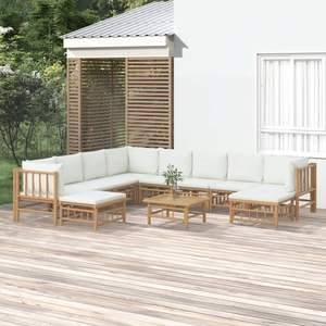 Ensemble de salon de jardin modulaire en bambou blanc crème de grande taille - Product Image 1