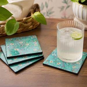 Luxury MDF Enamel <b>Coaster</b> Set With Elegant Floral Pattern For Living Room Coffee <b>Table</b> And Housewarming Gift - Product Image 1