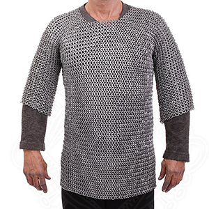 Gilet de chevalier médiéval en acier doux, riveté à plat avec anneaux, demi-manches, finition huilée, pour costume historique - Product Image 1