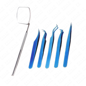 ชุดแหนบต่อขนตาสแตนเลสสีน้ำเงินเข้ม ปลายแหลมแม่นยำ พร้อมกระจกเงา ขายส่ง - Product Image 6