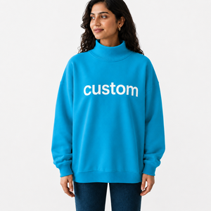 Sudadera Oversize de Cuello Alto para Mujer, de Algodón y Felpa, con Hombros Caídos y Manga Larga, Fabricación Personalizada - Product Image 1