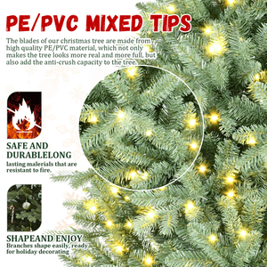 8ft Blue Green Tint Artificial <b>Christmas</b> <b>Tree</b> with 3308 PE/PVC Mixed Branch Tips 900L Warm White LED Memory Wire Iron Wire H - Product Image 4