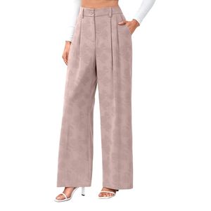Custom <b>Black</b> White Ornamental Print <b>Pants</b> <b>Women</b> Cotton Polyester Wide Leg Statement Dress <b>Work</b> Trousers - Product Image 4