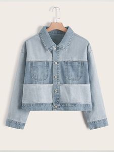 Veste en jean pour femme, col rabattu, manches longues, fermeture éclair - Product Image 5