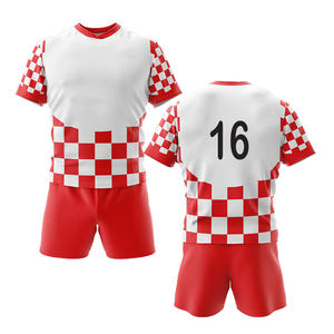 Conjunto de Uniforme de Rugby de Talla Grande 100% Poliéster, Sublimación Ecológica, Transpirable, Unisex, Camiseta y Pantalones Cortos de Rugby - Product Image 1