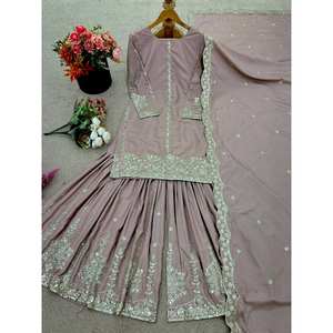 Conjunto de Traje Elegante para Mujer con Top, Sharara y Dupatta, Bordado con Lentejuelas - Product Image 3