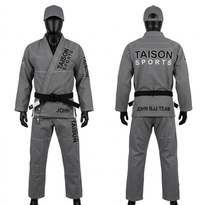 Kimono de BJJ en coton tissé perlé 450 GSM de qualité supérieure, bleu, avec empiècements contrastants, broderie personnalisée et logo tissé. - Product Image 4
