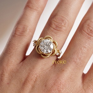 Bague de fiançailles et de mariage de luxe en or jaune, motif fleur de rose, diamant taillé, diamant de laboratoire, clarté VVS2, 1 carat, cadeau - Product Image 5