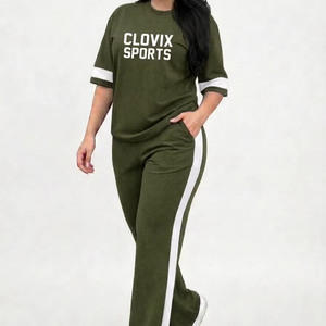 OEM ODM Custom Logo Women Summer 2 Piece Oversized Tshirt Wide Leg Trousers Breathable Casual Ladies Suit Factory Direct Supply - Product Image 1