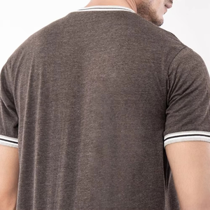 Men Dark Brown Contrast Rib <b>Collar</b> <b>T</b> <b>Shirt</b> Stylish Solid Crew Neck Short Sleeve Casual Summer Wear Comfortable Regular Fit Tee - Product Image 4