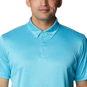 เสื้อโปโลแขนสั้นสีทึบสำหรับผู้ชายผ้าถักลำลองสีฟ้าอ่อน - Product Image 2