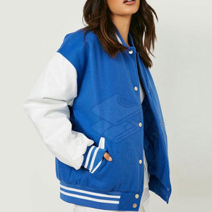 Blouson universitaire tricoté en crochet pour femme, haut de gamme, uni, hiver, avec poignets côtelés, léger, décontracté pour usage quotidien, logo frontal - Product Image 2