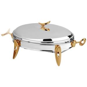 Wholesale Luxury Oval Stainless Steel Chafing Dish Single Food <b>Pan</b> Buffet Warmer Catering Serving Station Gold Accents <b>Stand</b> Sin - Product Image 1