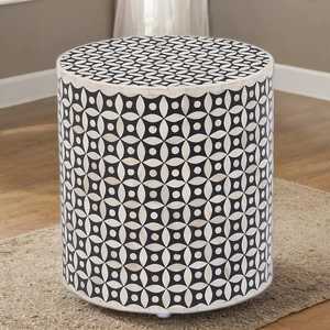Belladec Modern Antique Geometric <b>Round</b> Bone Inlay <b>Console</b> <b>Table</b> Crescent International Design Living Room Home Furniture Delhi - Product Image 4